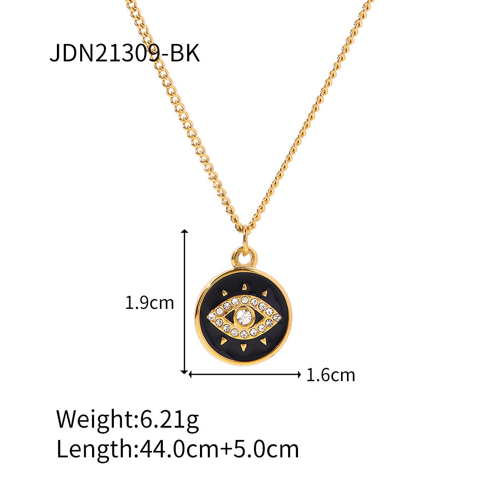 Wholesale Stainless Steel Gold Plated Chain Devil Eye Round Pendant Necklace